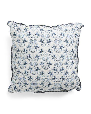 20x20 Floral Tile Block Print Whipstitch Trim Pillow | Polyester/Cotton | Marshalls