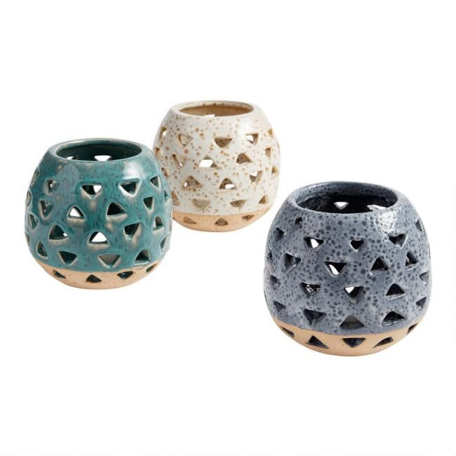 Two Tone Ceramic Cutout Hurricane Candleholder | World Market