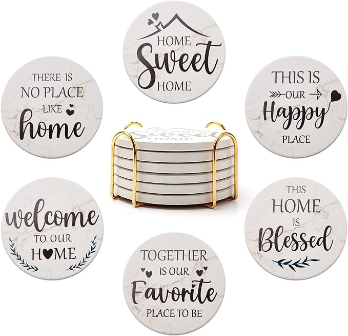 Housewarming Gifts for New Home Farmhouse Decor Coasters Set of 6 Pack Ceramic Coasters for Coffe... | Amazon (US)