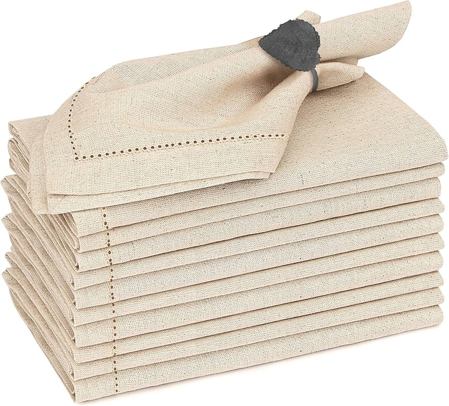 Ruvanti Premium Linen Napkins Set of 12-20x20 Inch, Classic Hemstitch, Mitered Corner Cloth Napki... | Amazon (US)
