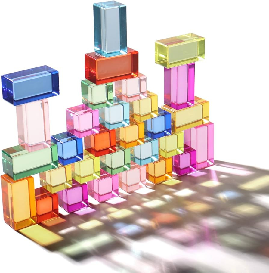 30 Pcs Mixed Acrylic Blocks Set - 10 Long (2.5x2.5x5CM) + 20 Cube (2.5x2.5x2.5CM) Rainbow Gem Blo... | Amazon (US)