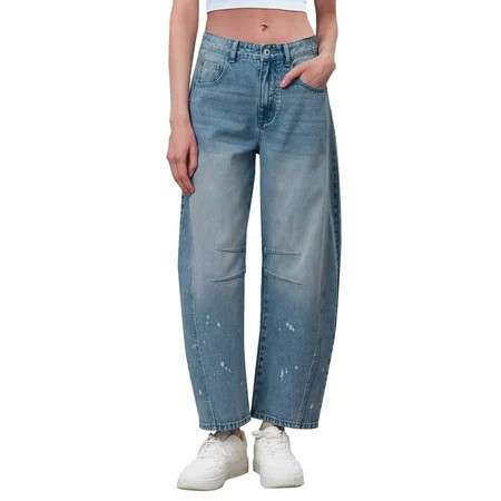 ZRBYWB Womens Jeans Mid Rise Barrel Jeans For Women Wide Leg Mid Waist Cropped Denim Pants Baggy Boyfriend Jeans With Pockets Classic Fit | Walmart (US)