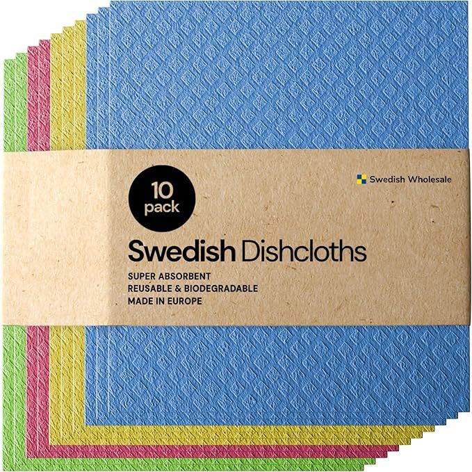 Swedish Wholesale Swedish Dish Cloths - Pack of 10, Reusable, Absorbent Hand Towels for Kitchen, ... | Amazon (US)