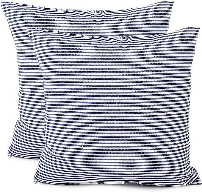 Shamrockers Farmhouse Striped Throw Pillow Cover Decorative Cotton Linen Ticking Stripe Cushion P... | Amazon (US)