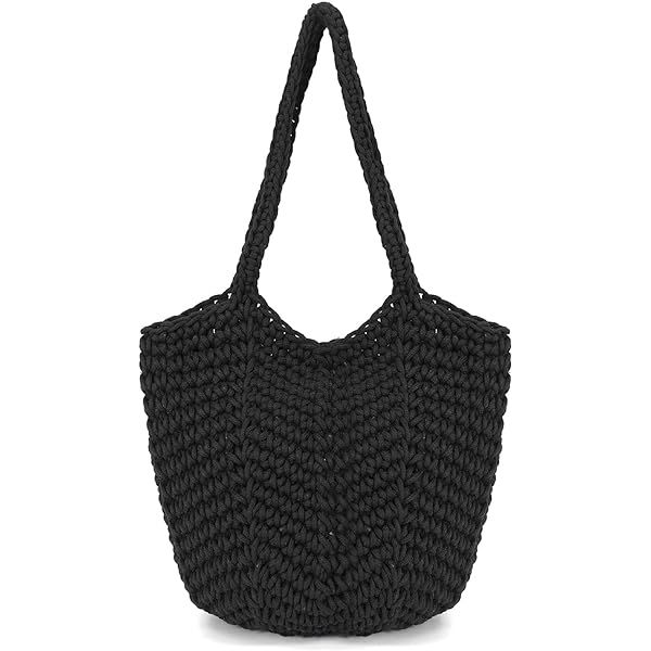 Women Cotton Knitted Tote Bag Mesh Beach Bag Summer Hobo Bag Shoulder Bag Y2k Purse Handbag | Amazon (US)