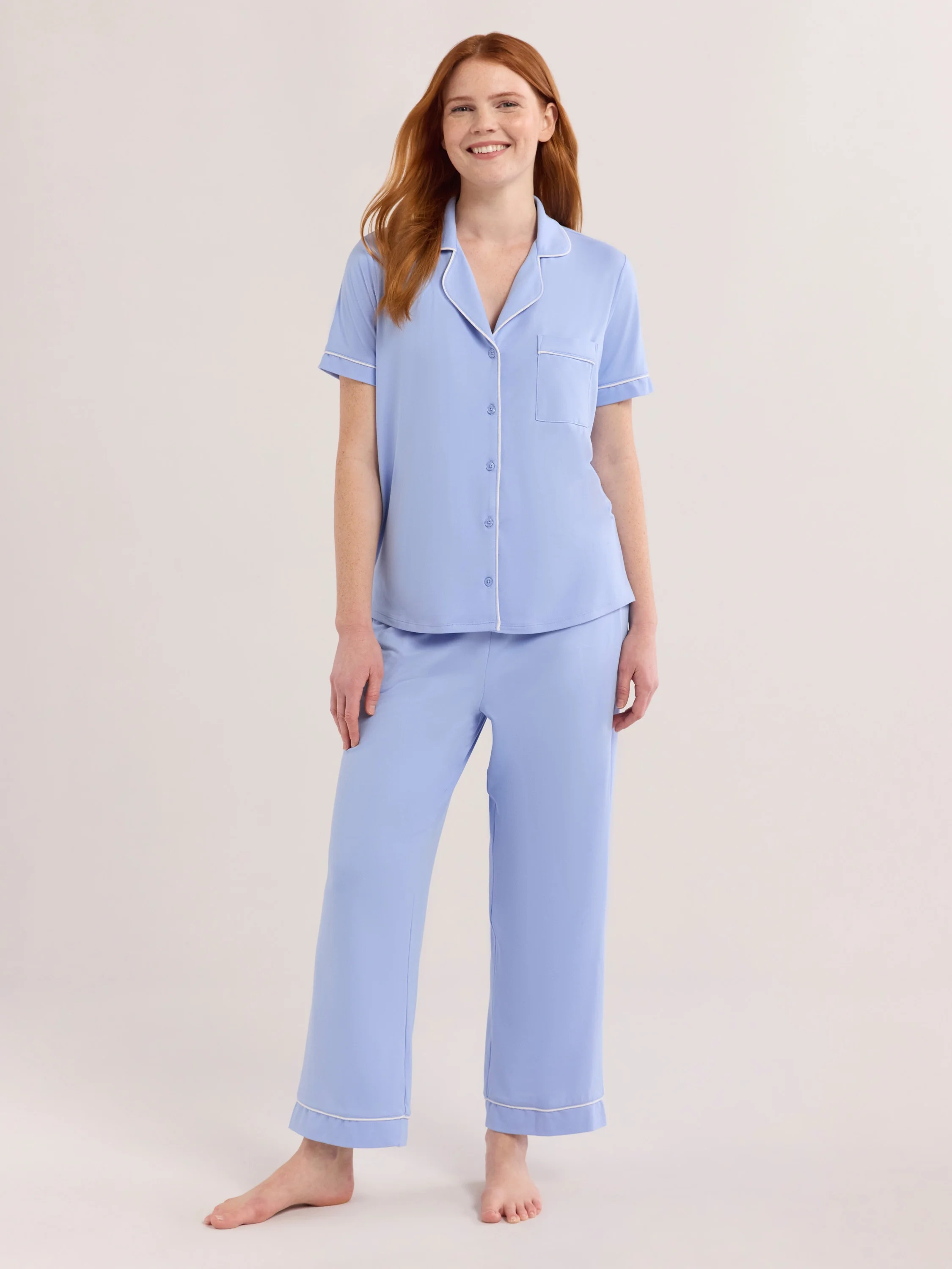 Joyspun Women's Notch Collar Short Sleeve Knit Top & Capri Pajama Set, 2-Piece, Sizes XS-3X - Wal... | Walmart (US)