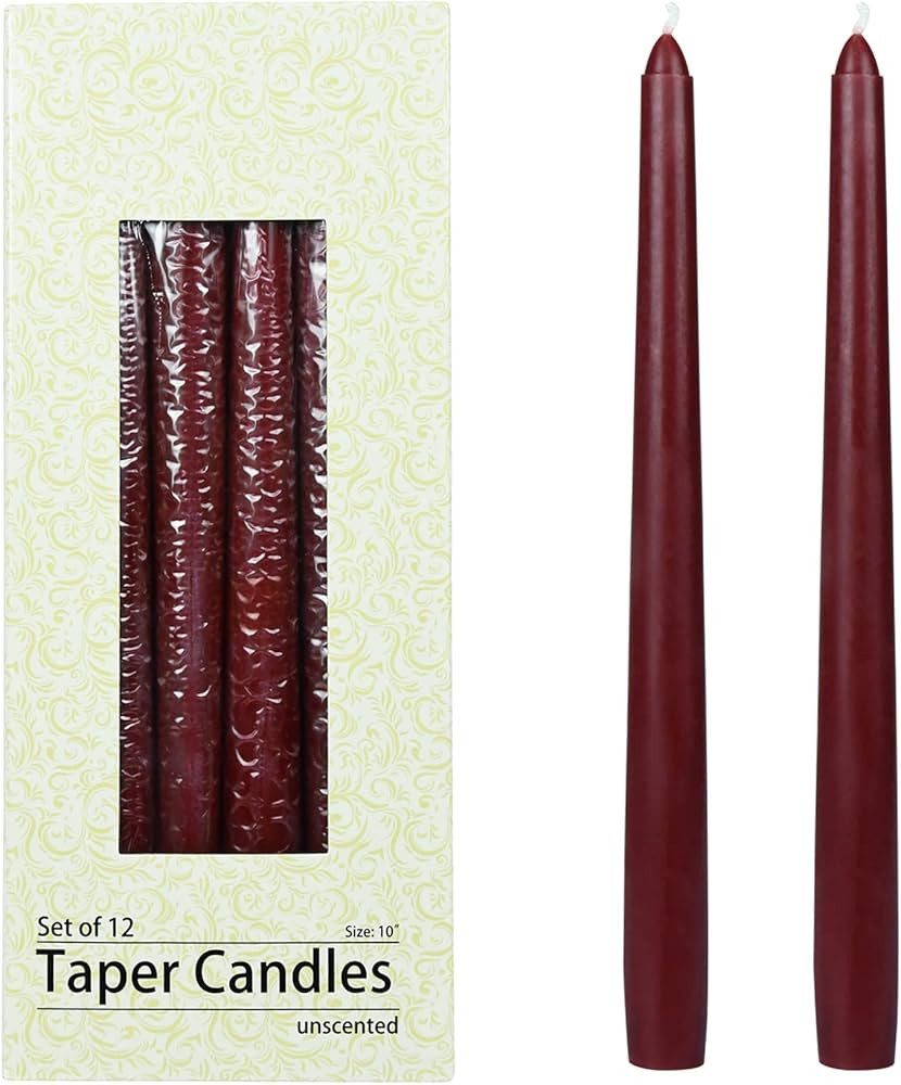 12-Piece Taper Candles, 10-Inch, Burgundy | Amazon (US)