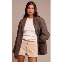 Brown Herringbone Grandad Oversized Blazer | PrettyLittleThing UK