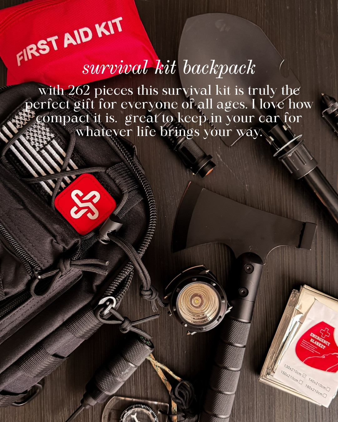 SURVIVAL KIT BACKPACK — COMPACT, PRACTICAL, AND READY FOR ANYTHING! With 262 pieces, this survival kit is truly the perfect gift for everyone of all ages. I love how compact it is — great to keep in your car for whatever life brings your way.

#Amazon #TheHillaryStyle #SurvivalKit #EmergencyPreparedness #CarEssentials #GiftIdeasForHim #GiftIdeasForHer #OutdoorGear #SafetyEssentials #PracticalGifts 

 #LTKGiftGuide #LTKSeasonal #LTKOver40