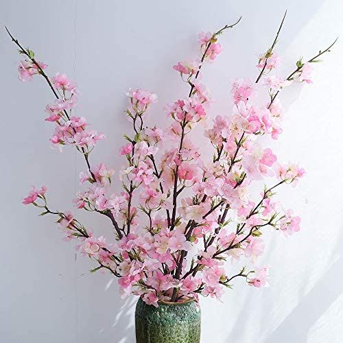 YIBELAAT Cherry Blossom Artificial Flowers,4pcs Silk Cherry Blossom Branches Tall Fake Peach Cher... | Amazon (US)