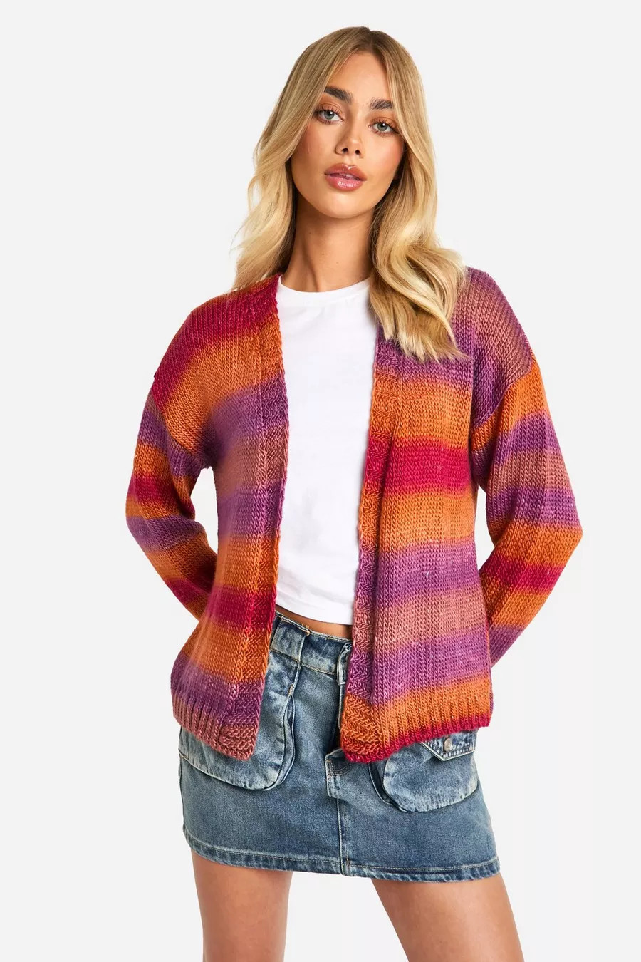 Ombre Knitted Slouchy Cropped Cardigan | boohoo (US & Canada)