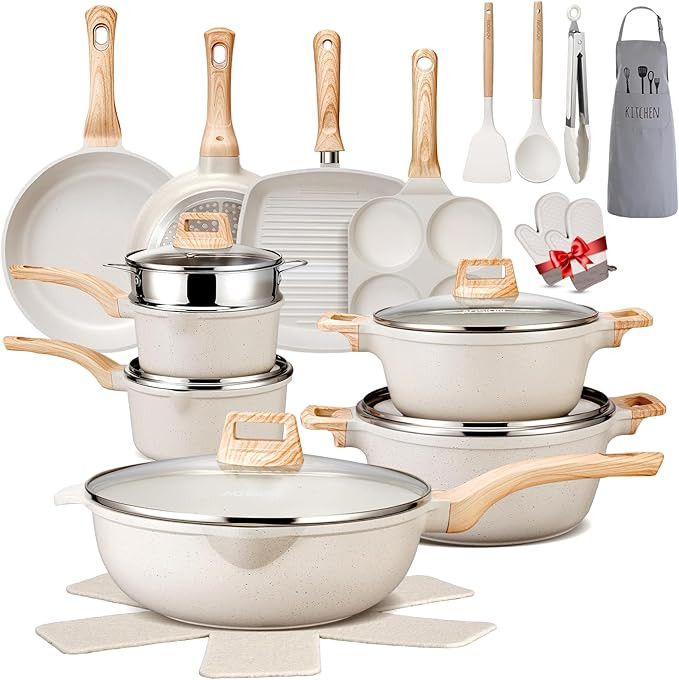 AOSION 27PCS Pots and Pans Set, Nonstick Ceramic Cookware Set, Healthy Kitchen Cooking Set with G... | Amazon (US)