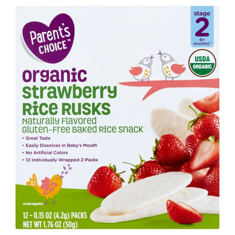 Parent's Choice Organic Strawberry Rice Rusks Baby Snacks, 0.15 oz Box (12 Pack) | Walmart (US)