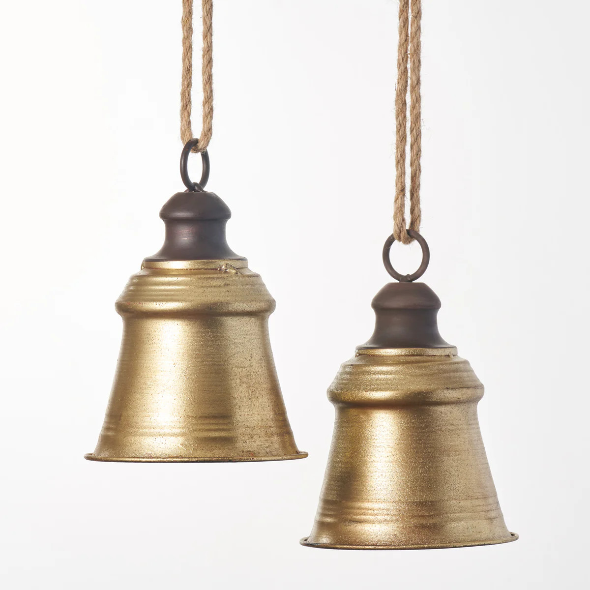 Antique Gold Metal Large Bell Ornament with Jute - 2 Size Options | Darby Creek Trading