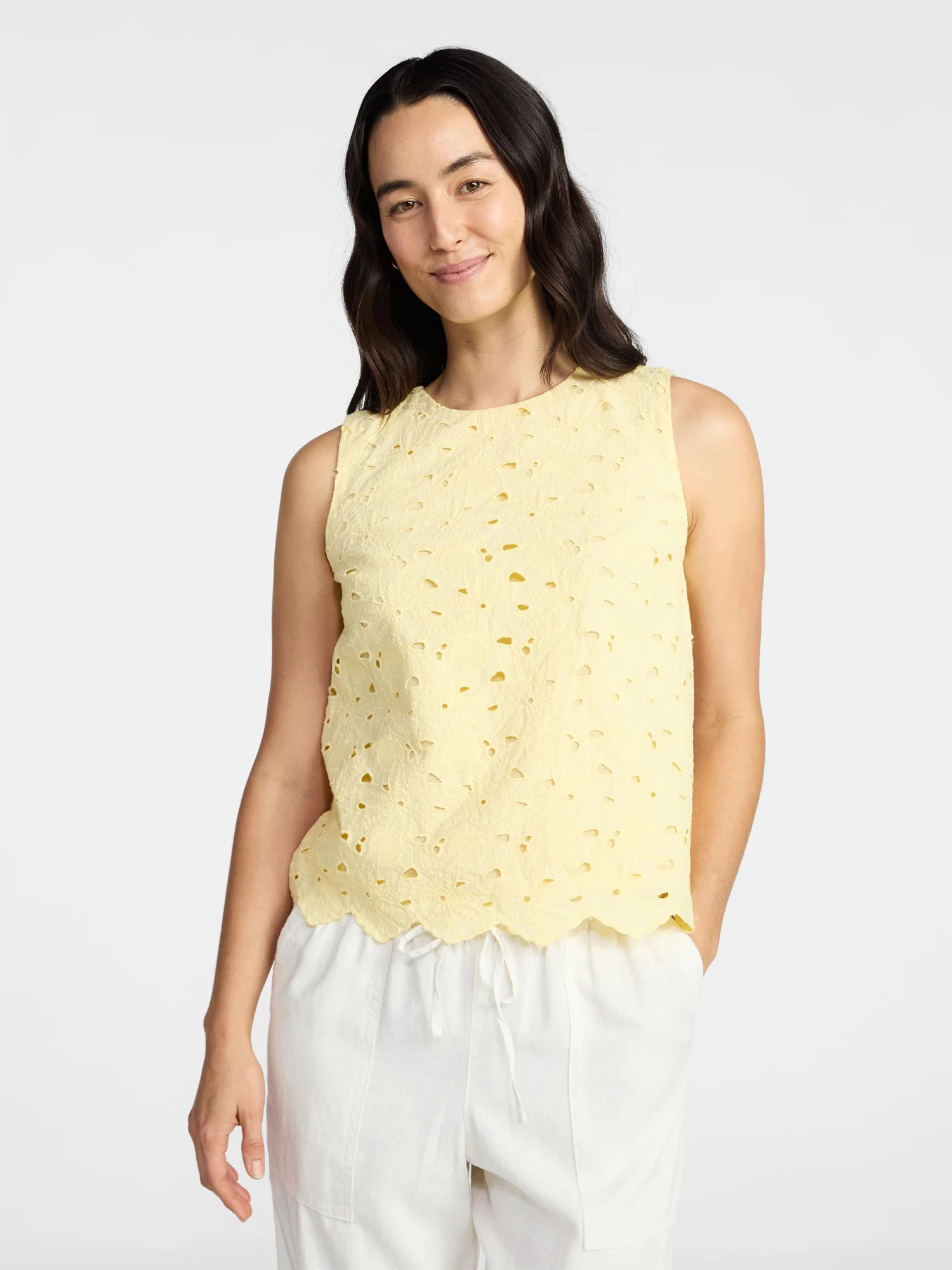 Time and Tru Women's and Women's Plus Sleeveless Cotton Eyelet Top, Sizes XS-4X | Walmart (US)