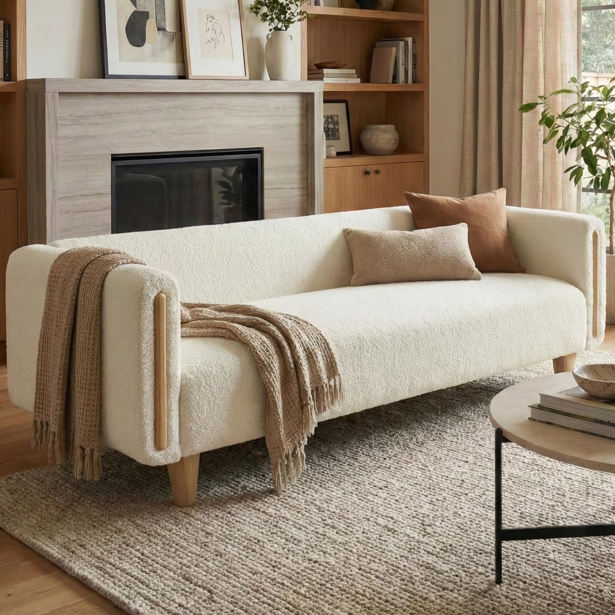 Modern 78.7" Sofa Couch Textured Upholstery Couch with Stylish Armrests, Modern 3-Seater Sofa wit... | Amazon (US)