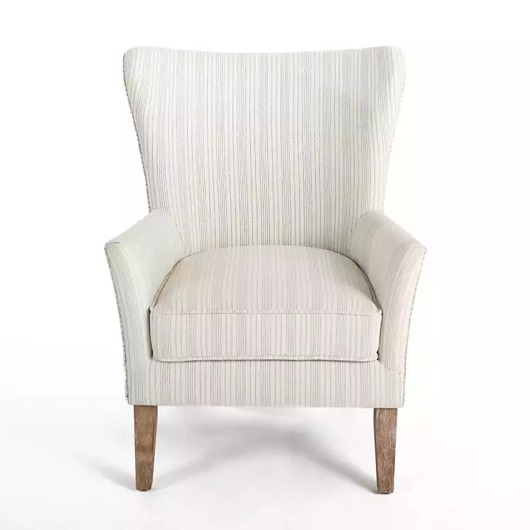 Light Blue Stripe Wingback Accent Chair | Kirkland's Home