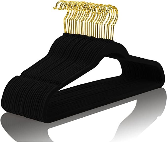 MIZGI Premium Velvet Hangers Pack 30 Pcs Heavyduty - Non Slip Slimline - Velvet Suit Hangers Blac... | Amazon (US)
