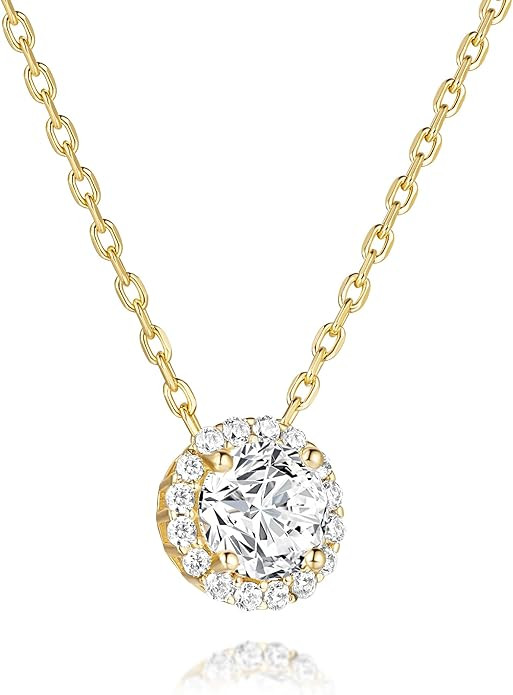 14K Gold Necklace for Women Crystal Solitaire 1.5 Carat CZ Gold Pendant Necklaces Womens Jewelry | Amazon (US)