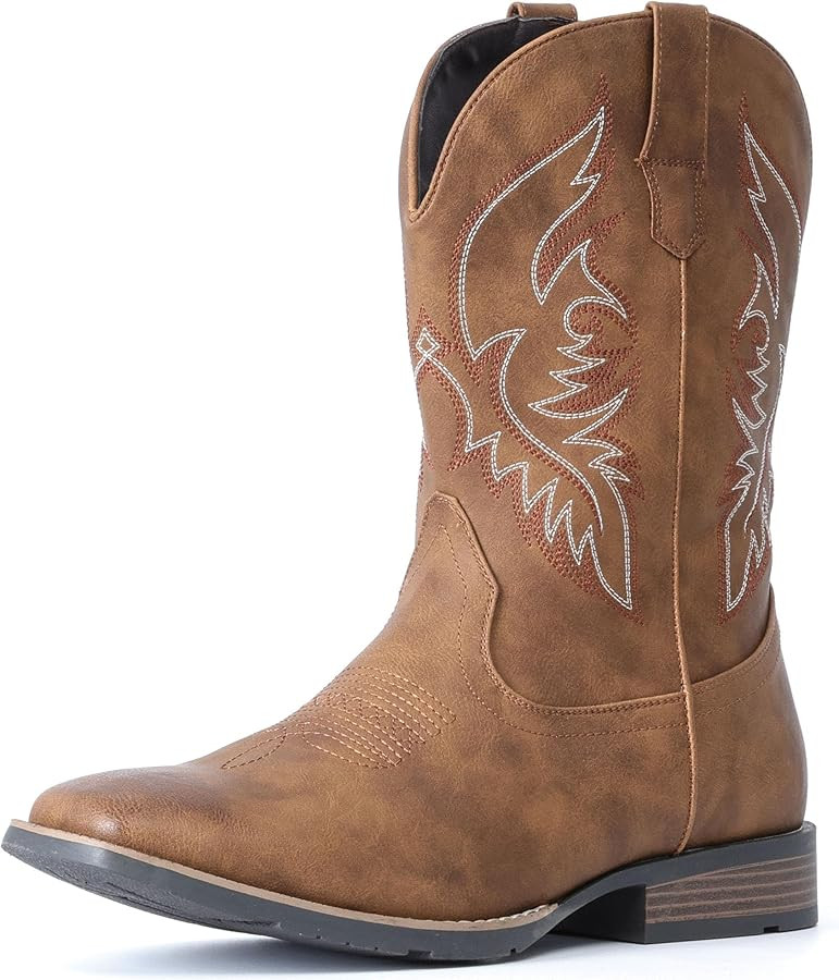 IUV Cowboy Boots For Men Square Toe Western Boot Durable Retro Classic Embroidered Pull On Boot S... | Amazon (US)