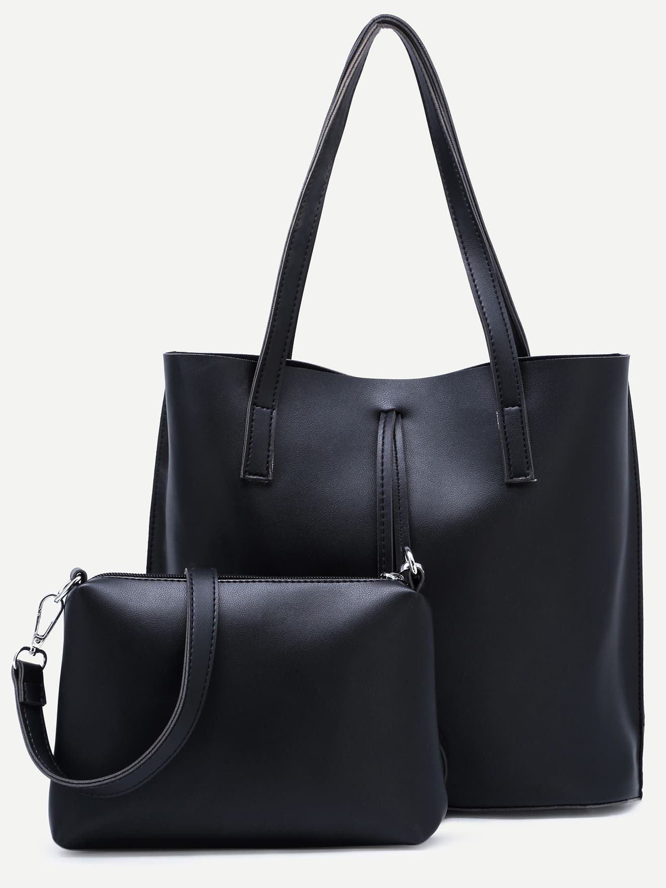 Black Tote Bag With Crossbody Bag | Romwe