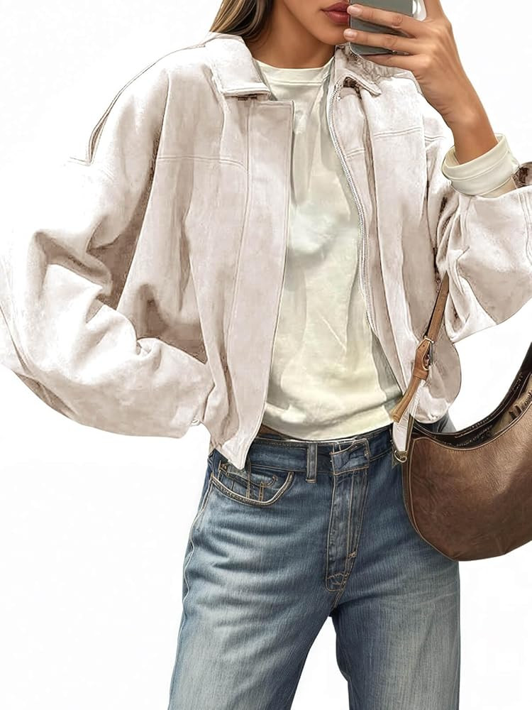 Cicy Bell Womens Faux Suede Bomber Jackets Oversized Cropped Zip Up Lapel Coats Fall Casual Outer... | Amazon (US)