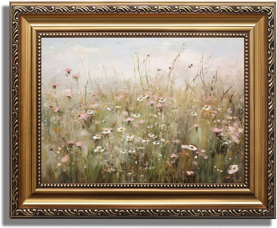ASTRDECOR Vintage Gold Framed Canvas Wall Art, Farmhouse Wall Decor Wildflower Field Landscape Oi... | Amazon (US)