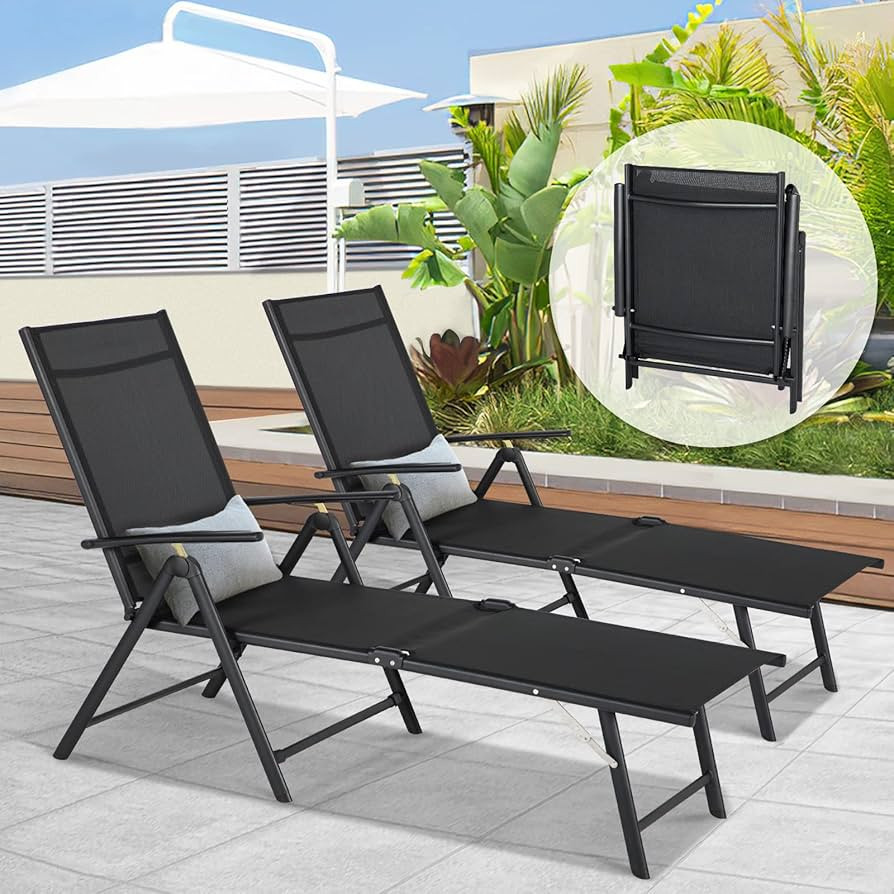 Esright Outdoor Chaise Lounge Set of 2, Adjustable Reclining Folding Pool Lounger for Poolside, O... | Amazon (US)