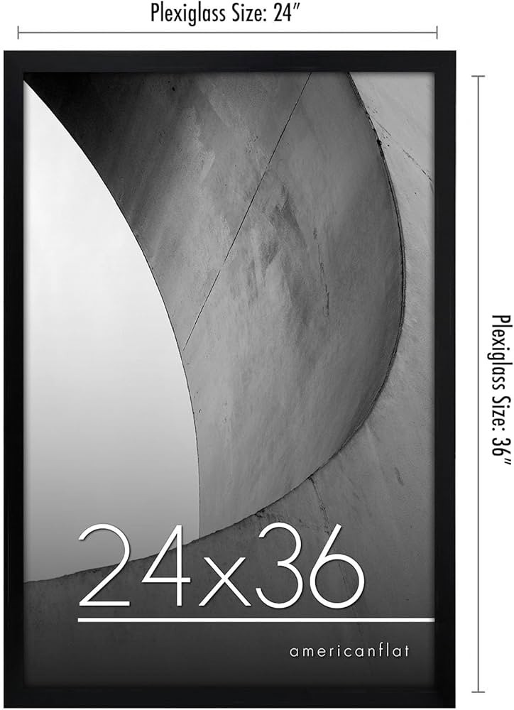Americanflat 24x36 Poster Frame with Polished Plexiglass - Streamline Collection - Thin Border Picture Frame for Wall Display - Hanging Hardware Included - Black | Amazon (US)