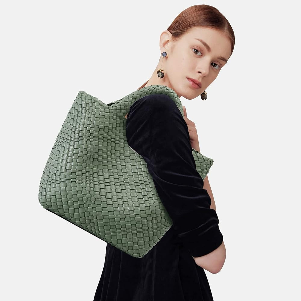 Queenoris Woven Bag for Women, Vegan Leather Tote Bag Large Summer Beach Travel Handbag and Purse... | Amazon (US)