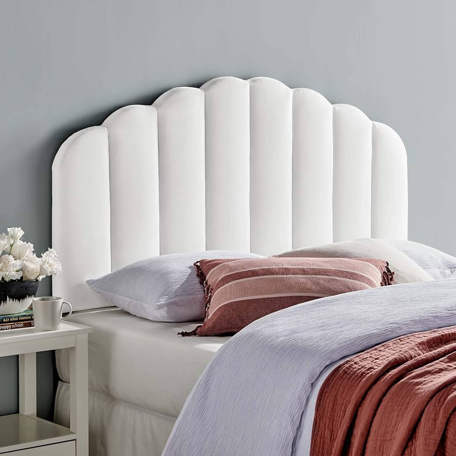 Modway Veronique Channel Tufted Performance Velvet Upholstered Full/Queen Headboard in White | Amazon (US)