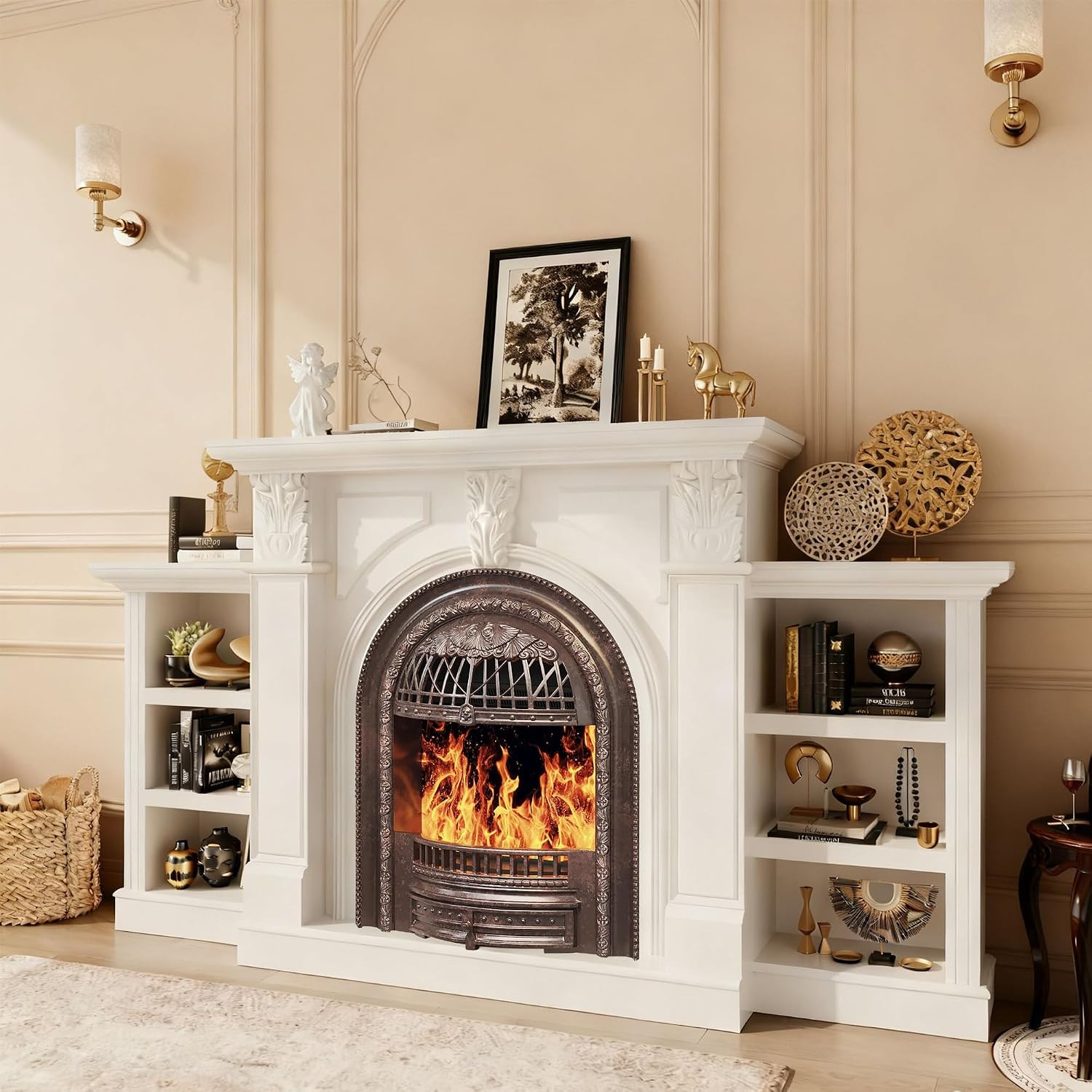 80"Birdcage Electric Fireplace Tv Stand with Mantel for Living Room | Amazon (US)