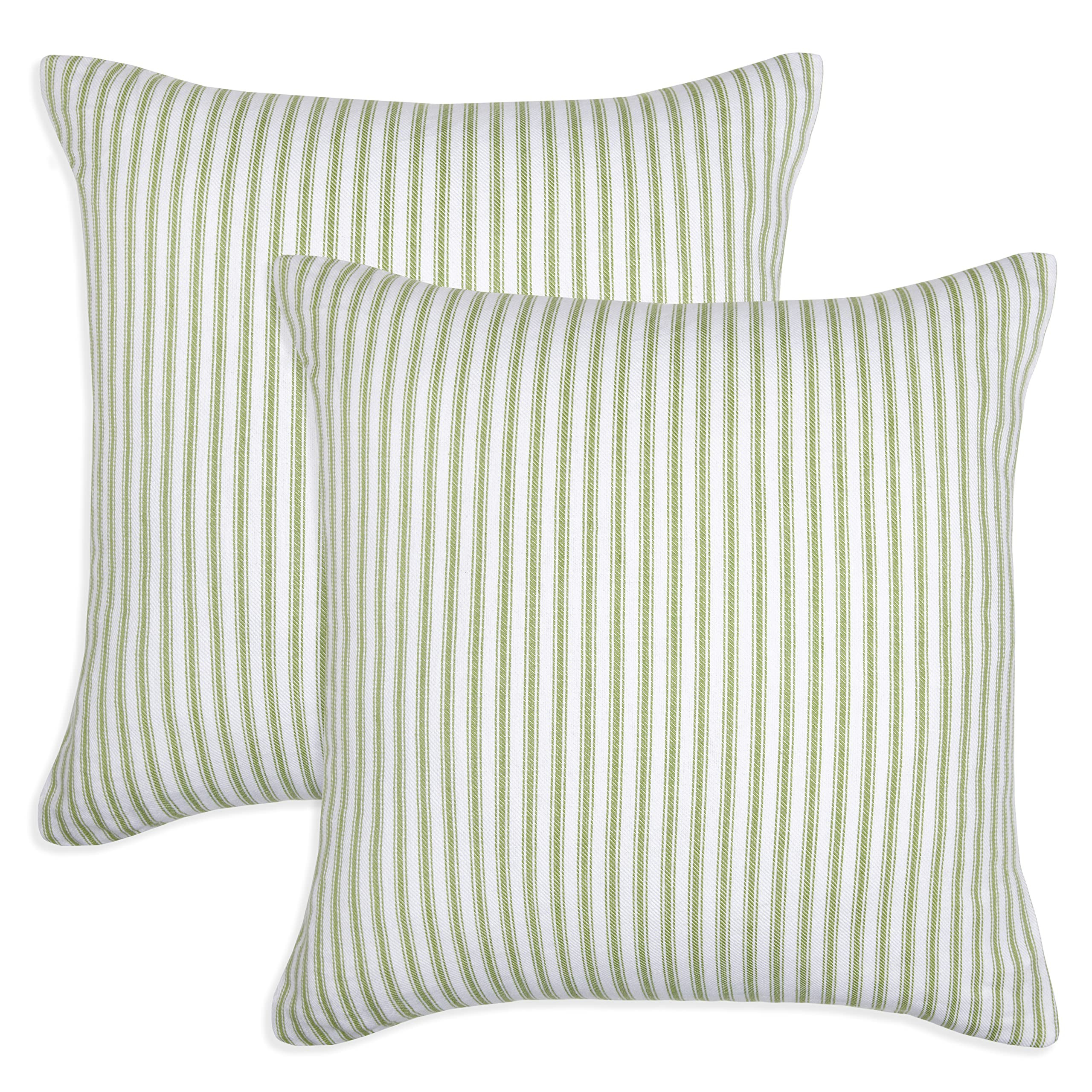 Cackleberry Home Tarragon Green and White Ticking Stripe Decorative Square Throw Pillow Case Cove... | Amazon (US)