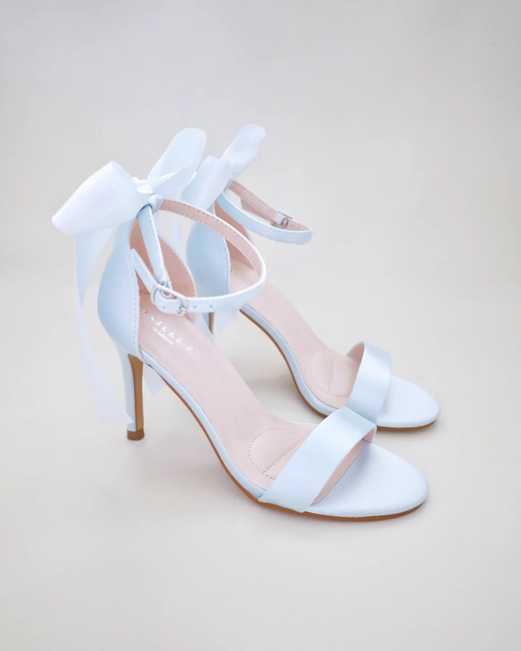 Satin High Heel Wedding Sandals with Satin and Pearls Back Bow | Kailee P.