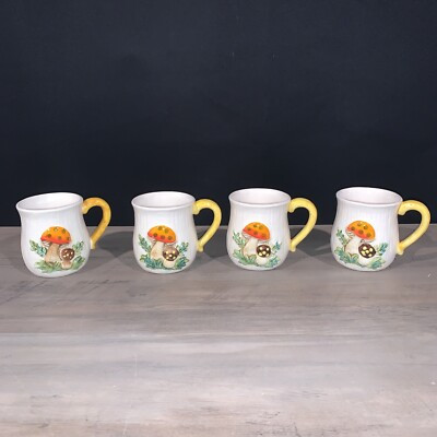 Vintage Merry Mushroom Mugs unmarked set of 4 - CHIPS, CRACKS, SEE PICS! | eBay US