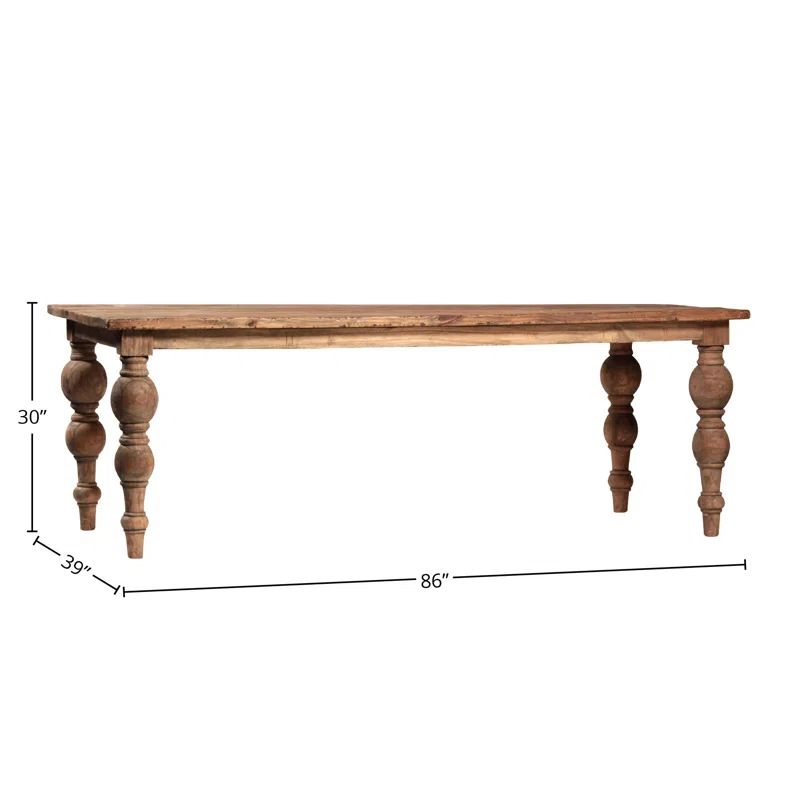 Aviles Rectangular Reclaimed Mindi Wood Carved 4-Leg Dining Table, 86-inch Width | Wayfair North America