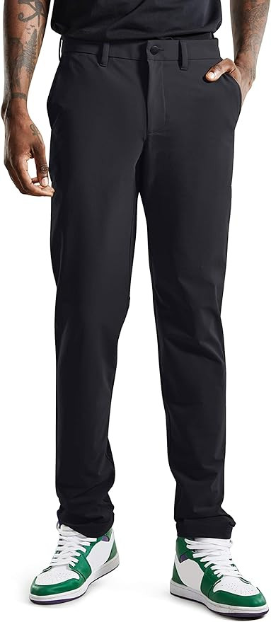 CRZ YOGA Men's Skinny Stretch Slim Casual Quick Dry Thick Pants with Side Pockets - 32 inches | Amazon (US)