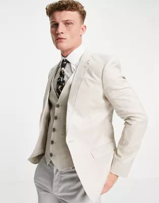ASOS DESIGN wedding super skinny suit jacket in stone cotton linen | ASOS (Global)
