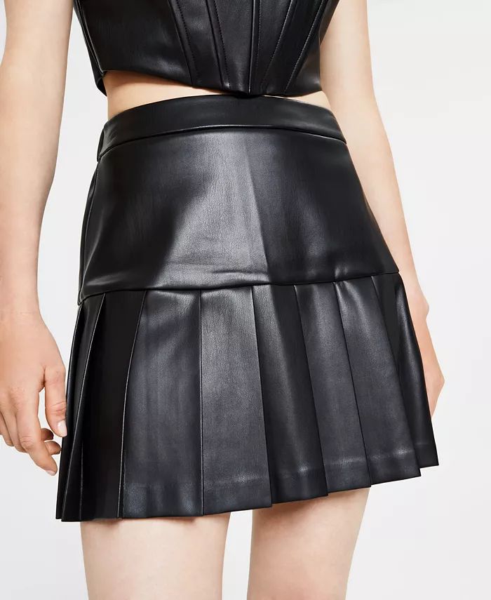 Bar III Women's Faux-Leather Pleated Mini Skirt, Created for Macy's - Macy's | Macy's