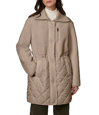 Faux Sherpa Rib Collar Internal Drawcord Waist Zip Front Jacket | Dillard's