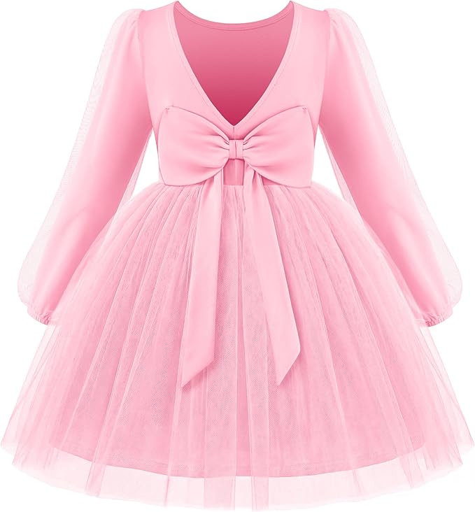 Arshiner Toddler Girls V Back Tutu Dress Tulle Puff Long Sleeve Wedding Birthday Party Fall Toddl... | Amazon (US)