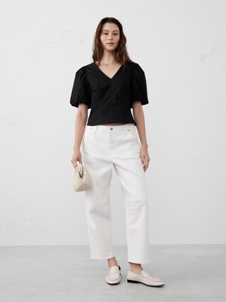 Bubble-Sleeve Seamed Poplin Top | Banana Republic Factory