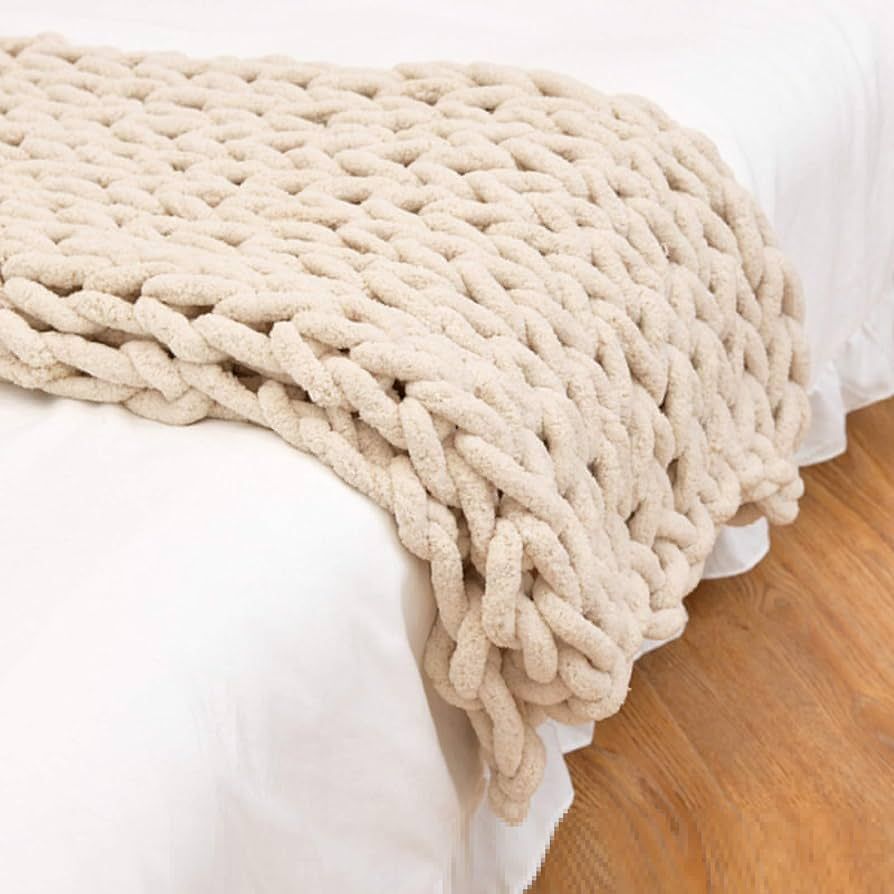 Hand-Woven Thick Knitted Wool Blanket,Home Decor Giant Yarn Oversized Thick Sofa Blanket,Suitable... | Amazon (US)
