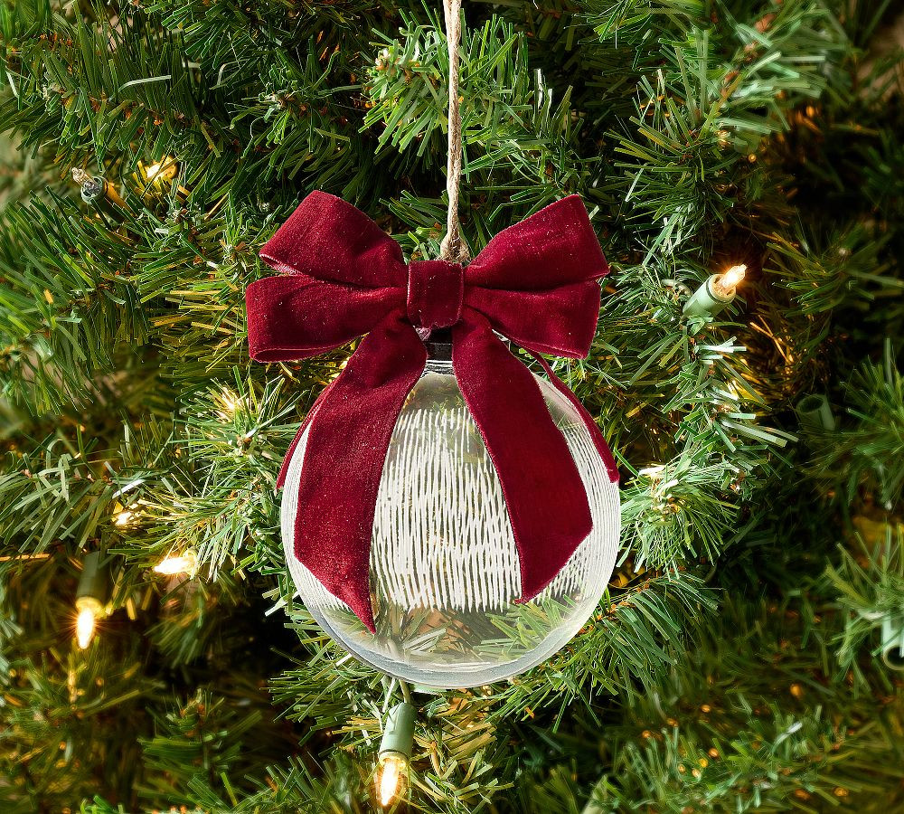 Etched Glass Ball With Bow | Pottery Barn (US)