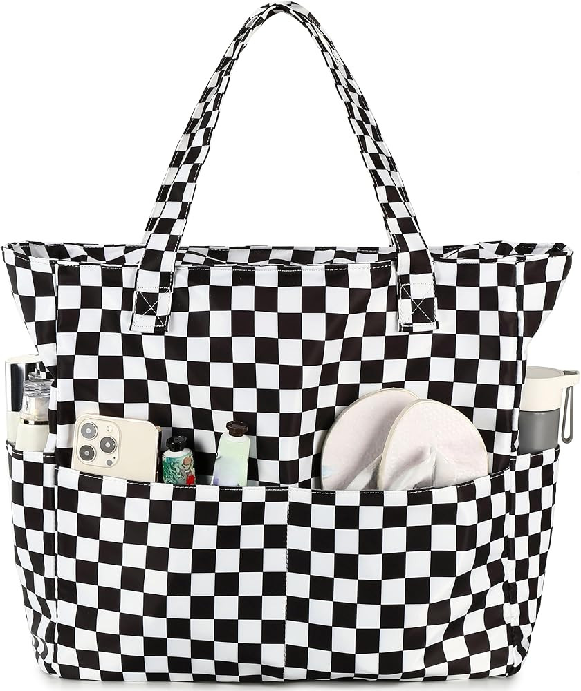 LEDAOU Large Beach Bag for Women, Waterproof Sandproof Tote Bag with Zipper | Amazon (US)