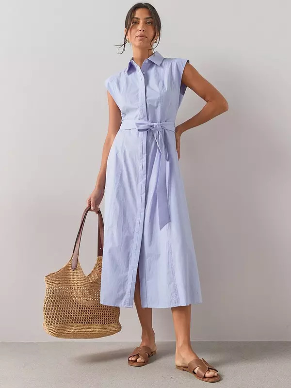The Very Collection Belted Sleeveless Shirt Dress - Blue | Very (UK)