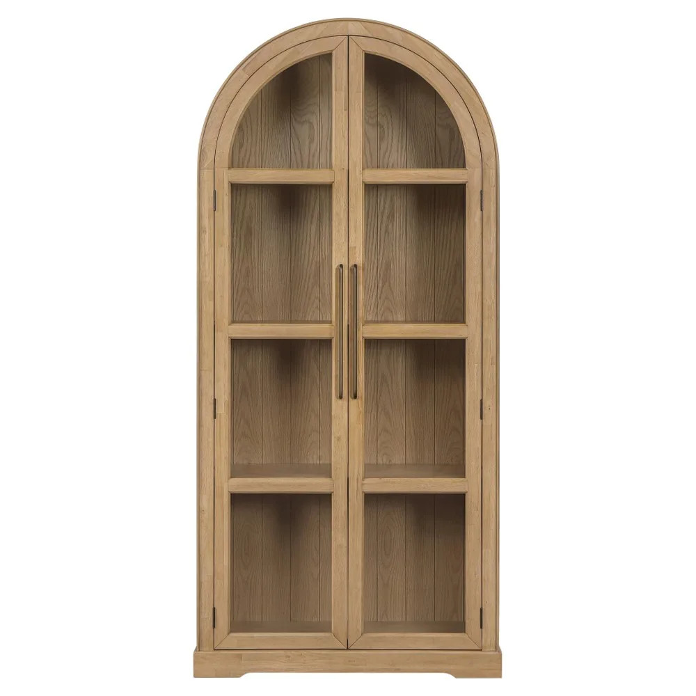 Riona Updated Traditional Natural Oak Arched Display Cabinet | Kathy Kuo Home