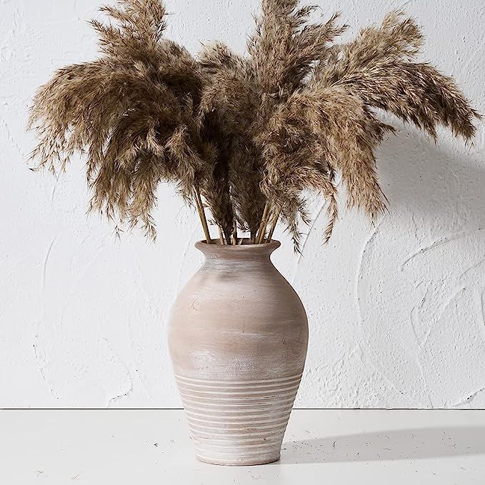 Ceramic Rustic Farmhouse Vase, 9.2 inch Whitewashed Terracotta Vase, Pottery Decorative Flower Va... | Amazon (US)