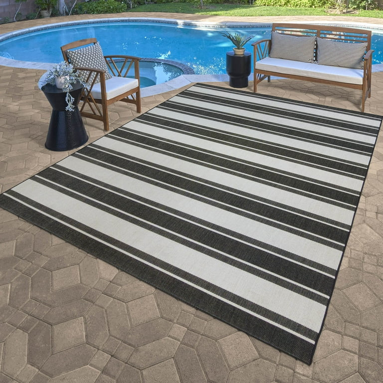 Gertmenian Paseo Castro Modern Striped Black Outdoor Area Rug, 8x10 | Walmart (US)