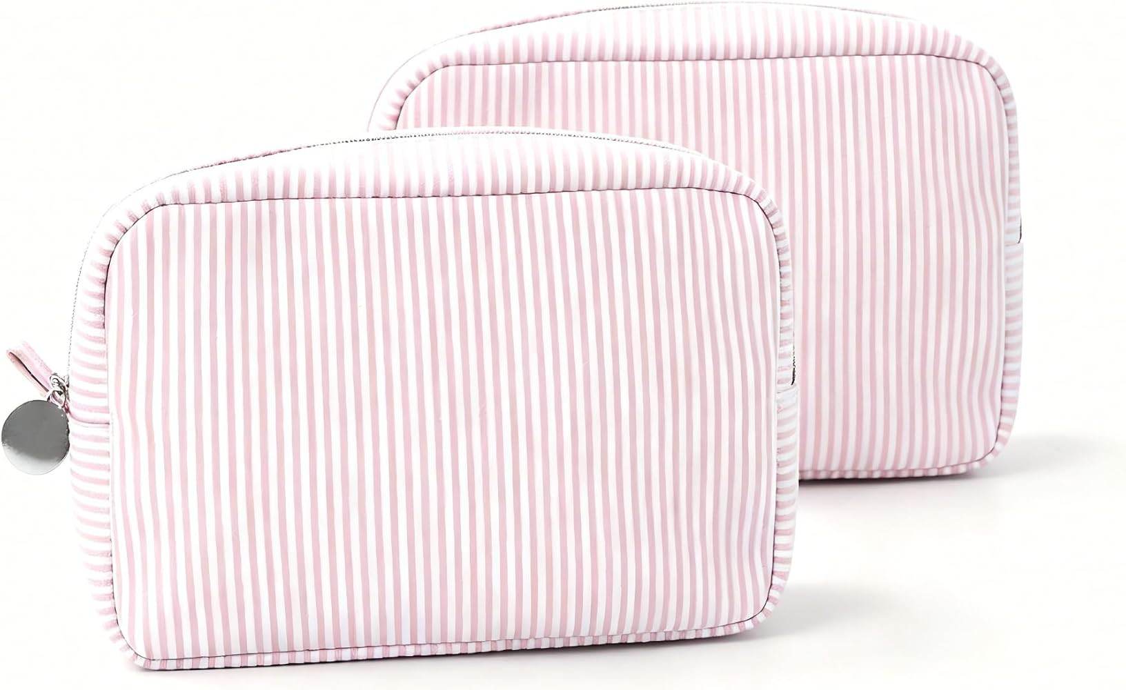 2-Pack Striped Seersucker Makeup Pouches, Zippered Cosmetic & Toiletry Organizer Bags for Travel ... | Amazon (US)